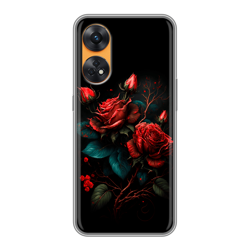 Силиконовый противоударный чехол на OPPO Reno8 T с принтом Розы красные Силиконовый противоударный чехол на OPPO Reno8 T с принтом Розы красные