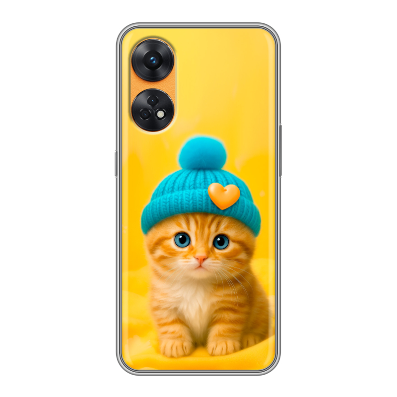 Силиконовый чехол на OPPO Reno8 T с принтом Котенок в шапке Силиконовый чехол на OPPO Reno8 T с принтом Котенок в шапке