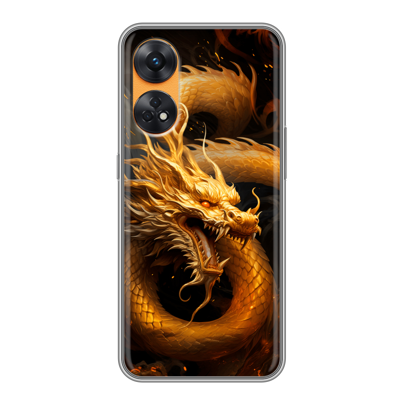 Силиконовый чехол на OPPO Reno8 T с принтом Золотой дракон Силиконовый чехол на OPPO Reno8 T с принтом Золотой дракон