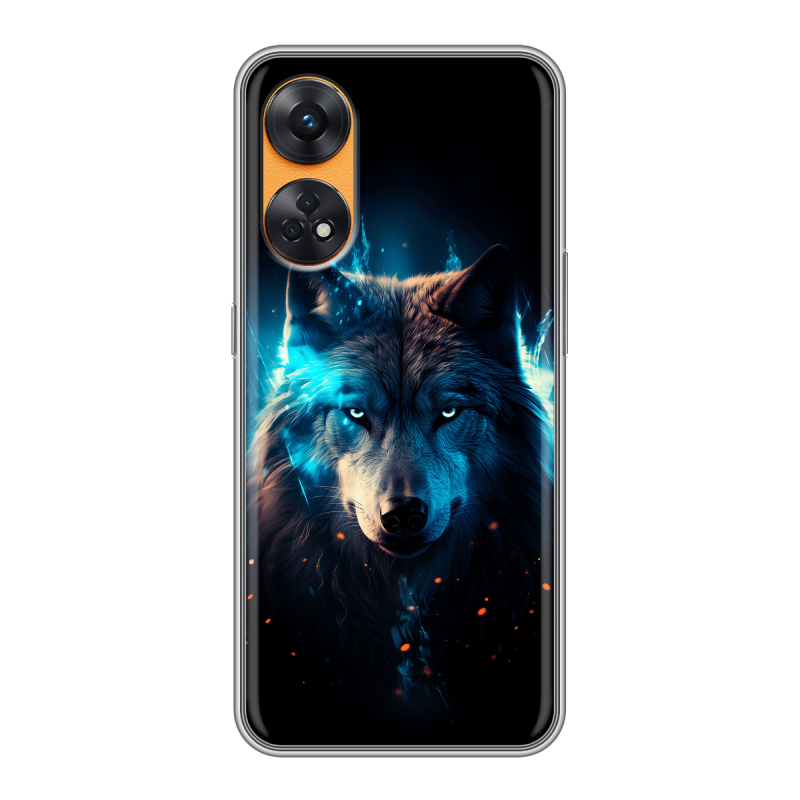 Силиконовый чехол на OPPO Reno8 T с принтом Волк ночной Силиконовый чехол на OPPO Reno8 T с принтом Волк ночной