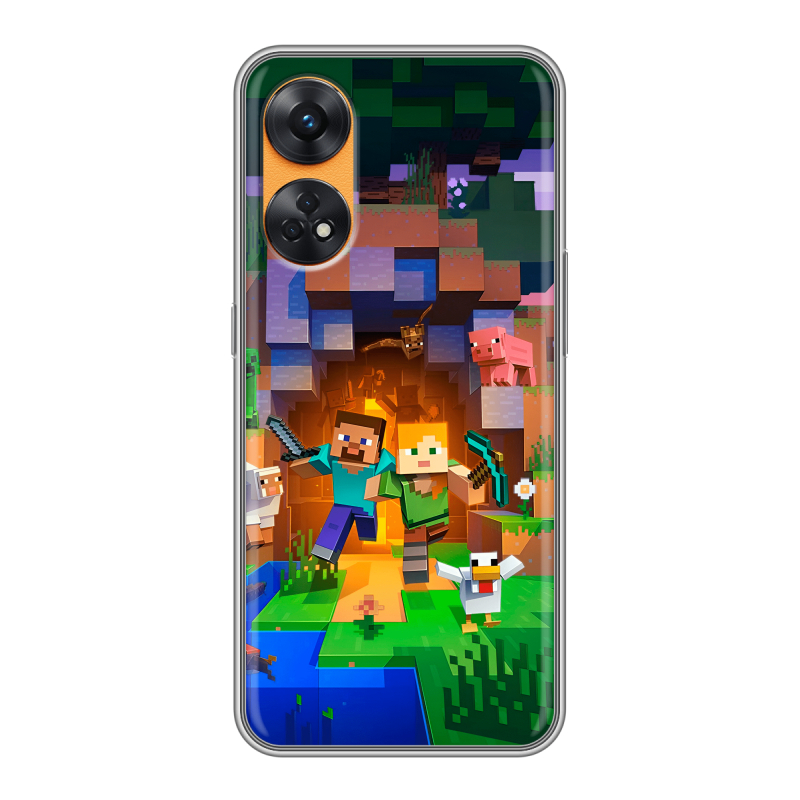 Силиконовый противоударный чехол на OPPO Reno8 T с принтом Майнкрафт Minecraft Силиконовый противоударный чехол на OPPO Reno8 T с принтом Майнкрафт Minecraft