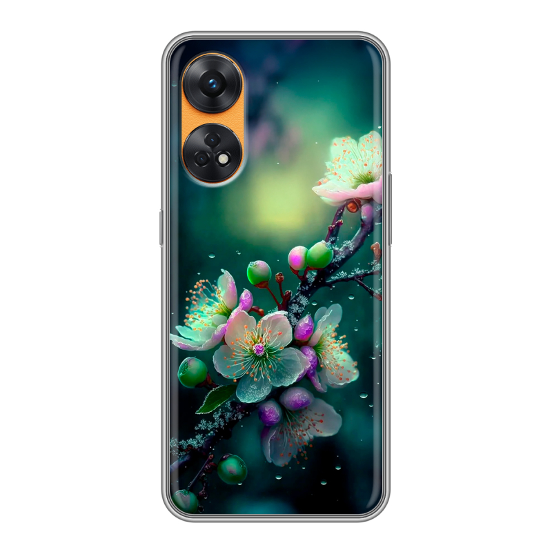 Силиконовый чехол на OPPO Reno8 T с принтом Цветы и мрамор Силиконовый чехол на OPPO Reno8 T с принтом Цветы и мрамор