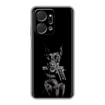 Силиконовый чехол на Huawei Honor X7a с принтом Доберман и пистолет Силиконовый чехол на Huawei Honor X7a с принтом Доберман и пистолет