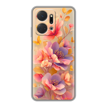Силиконовый чехол на Huawei Honor X7a с принтом Цветы и бабочки