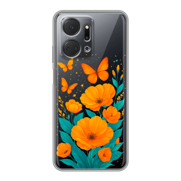 Силиконовый чехол на Huawei Honor X7a с принтом цветы бабочки