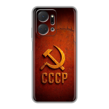 Силиконовый чехол на Huawei Honor X7a с принтом Флаг Герб СССР