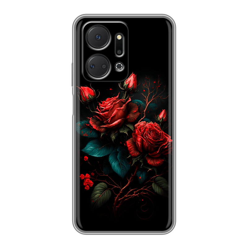 Силиконовый чехол на Huawei Honor X7a с принтом Розы красные Силиконовый чехол на Huawei Honor X7a с принтом Розы красные