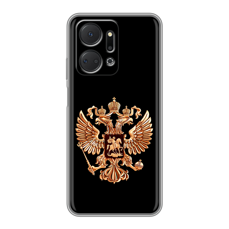 Силиконовый чехол на Huawei Honor X7a с принтом Герб России золотой Силиконовый чехол на Huawei Honor X7a с принтом Герб России золотой