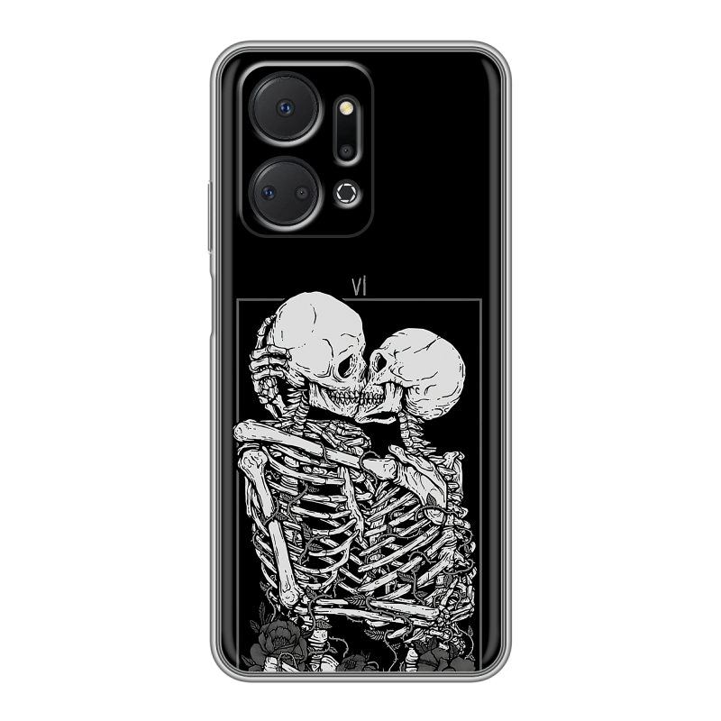Силиконовый чехол на Huawei Honor X7a с принтом Поцелуй скелетов Силиконовый чехол на Huawei Honor X7a с принтом Поцелуй скелетов