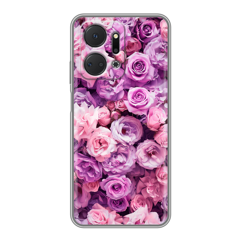 Силиконовый противоударный чехол на Huawei Honor X7a с принтом лавандовые розы Силиконовый противоударный чехол на Huawei Honor X7a с принтом лавандовые розы