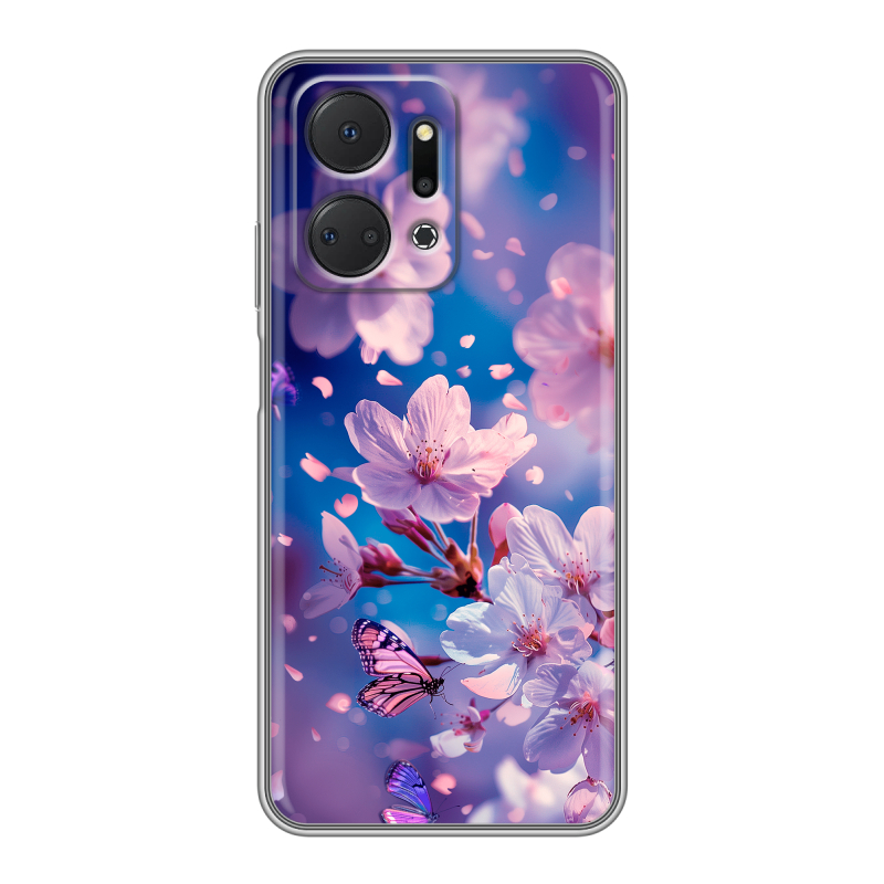 Силиконовый чехол на Huawei Honor X7a с принтом цветы бабочки Силиконовый чехол на Huawei Honor X7a с принтом цветы бабочки
