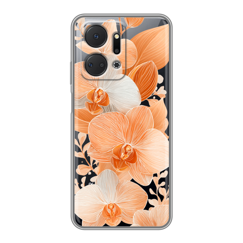 Силиконовый чехол на Huawei Honor X7a с принтом Бежевые цветы Силиконовый чехол на Huawei Honor X7a с принтом Бежевые цветы