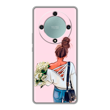 Силиконовый чехол на Huawei Honor X9a с принтом Девушка и букет Силиконовый чехол на Huawei Honor X9a с принтом Девушка и букет