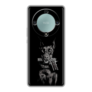 Силиконовый чехол на Huawei Honor X9a с принтом Доберман и пистолет Силиконовый чехол на Huawei Honor X9a с принтом Доберман и пистолет