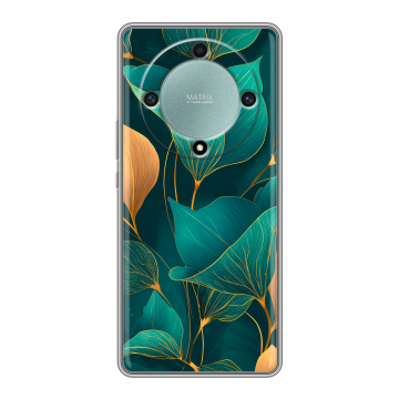 Силиконовый чехол на Huawei Honor X9a с принтом Листья и золото