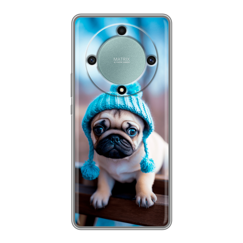 Силиконовый чехол на Huawei Honor X9a с принтом Мопс в шапке Силиконовый чехол на Huawei Honor X9a с принтом Мопс в шапке