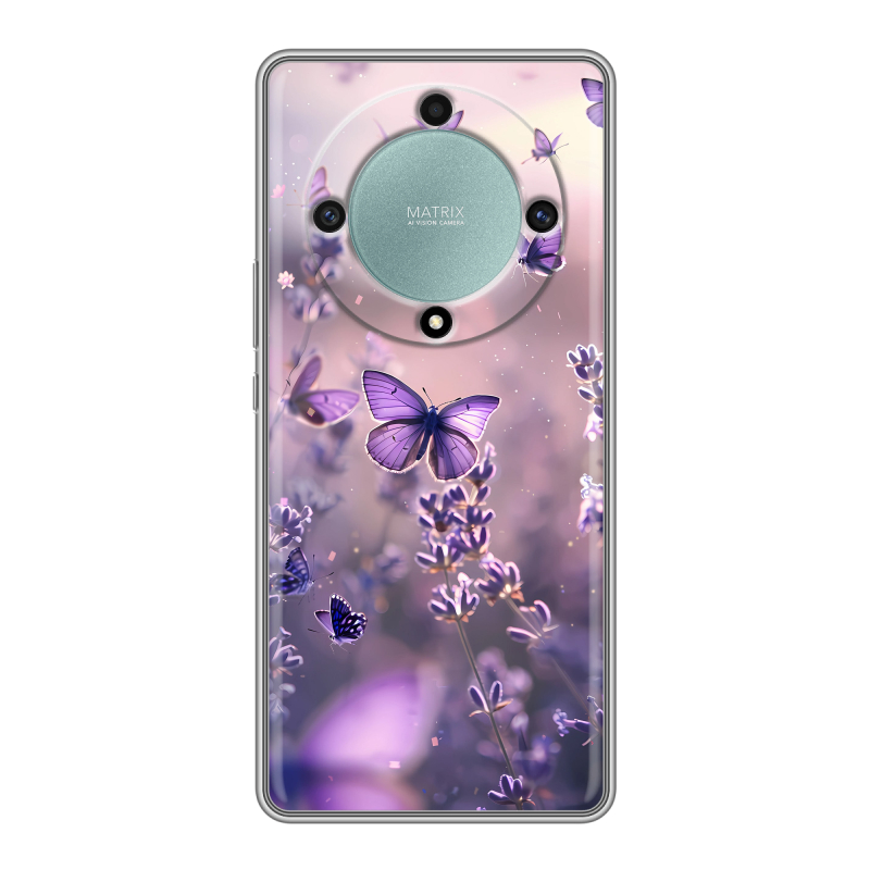 Силиконовый чехол на Huawei Honor X9a с принтом бабочки и лаванда Силиконовый чехол на Huawei Honor X9a с принтом бабочки и лаванда