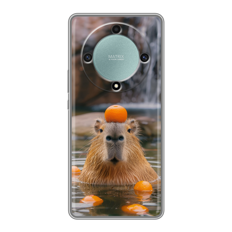 Силиконовый чехол на Huawei Honor X9a с принтом Капибара с апельсином Силиконовый чехол на Huawei Honor X9a с принтом Капибара с апельсином