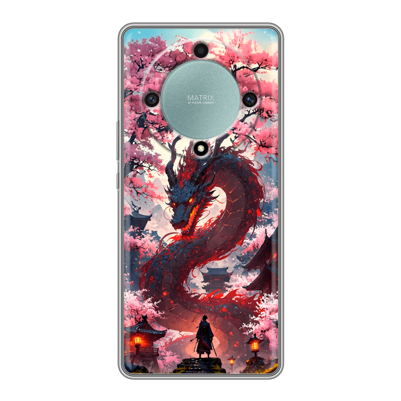 Силиконовый чехол на Huawei Honor X9a с принтом Дракон Японский Силиконовый чехол на Huawei Honor X9a с принтом Дракон Японский