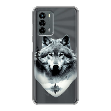 Силиконовый чехол на ZTE Blade V40 Vita с принтом Волк в лесу Силиконовый чехол на ZTE Blade V40 Vita с принтом Волк в лесу