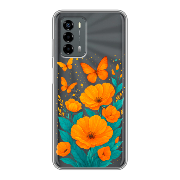 Силиконовый чехол на ZTE Blade V40 Vita с принтом цветы бабочки