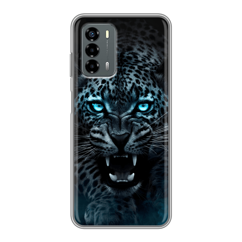 Силиконовый чехол на ZTE Blade V40 Vita с принтом Темный леопард Силиконовый чехол на ZTE Blade V40 Vita с принтом Темный леопард