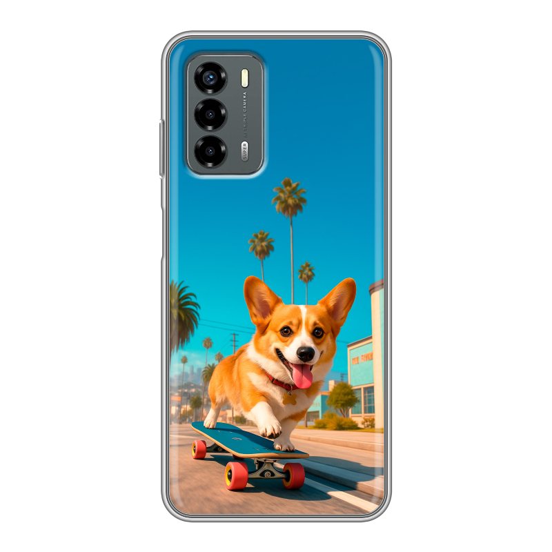Силиконовый чехол на ZTE Blade V40 Vita с принтом Корги на скейте Силиконовый чехол на ZTE Blade V40 Vita с принтом Корги на скейте