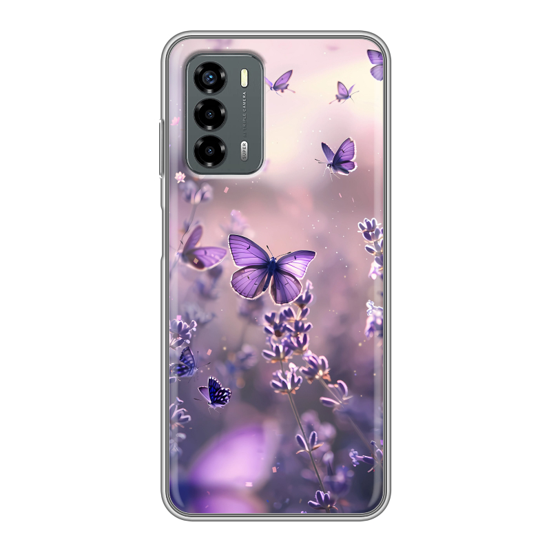 Силиконовый чехол на ZTE Blade V40 Vita с принтом бабочки и лаванда Силиконовый чехол на ZTE Blade V40 Vita с принтом бабочки и лаванда