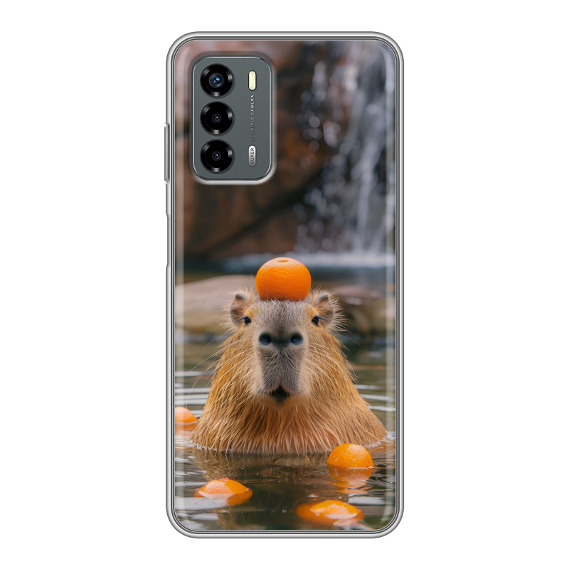 Силиконовый чехол на ZTE Blade V40 Vita с принтом Капибара с апельсином Силиконовый чехол на ZTE Blade V40 Vita с принтом Капибара с апельсином
