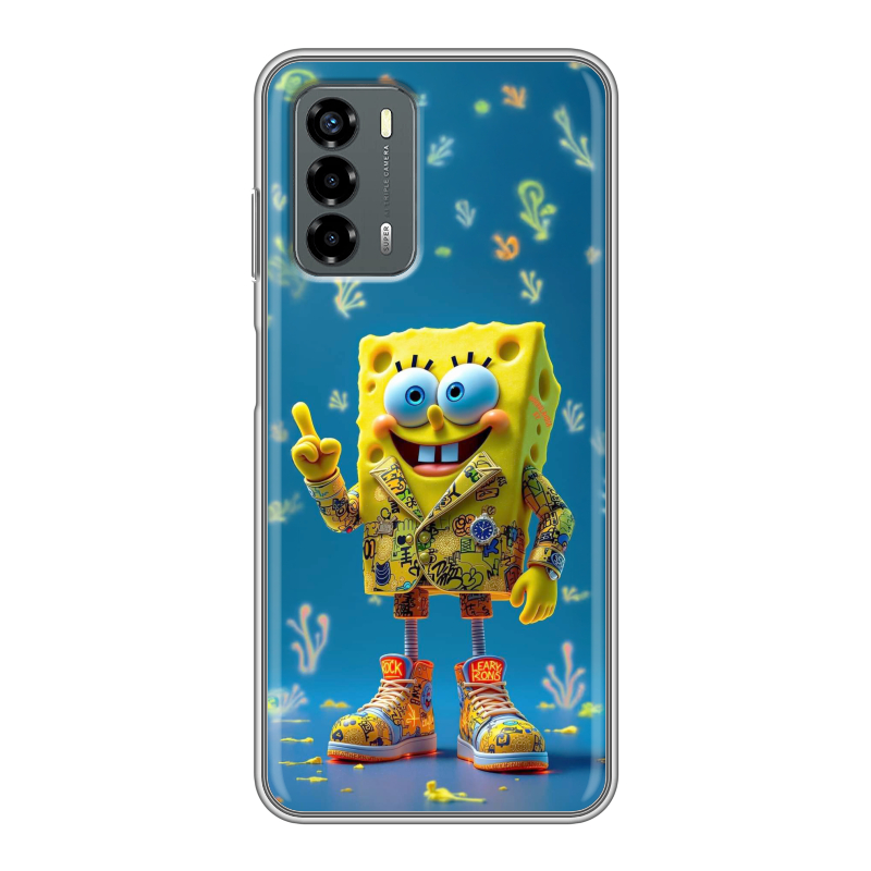 Силиконовый чехол на ZTE Blade V40 Vita с принтом Спанч боб Спанчбоб Силиконовый чехол на ZTE Blade V40 Vita с принтом Спанч боб Спанчбоб