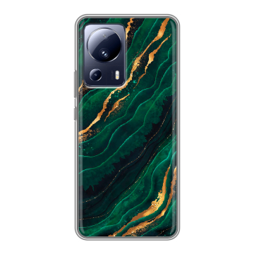 Силиконовый чехол на Xiaomi 13 Lite с принтом Мрамор зеленое золото Силиконовый чехол на Xiaomi 13 Lite с принтом Мрамор зеленое золото