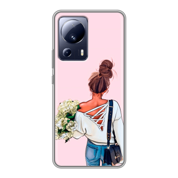 Силиконовый чехол на Xiaomi 13 Lite с принтом Девушка и букет Силиконовый чехол на Xiaomi 13 Lite с принтом Девушка и букет