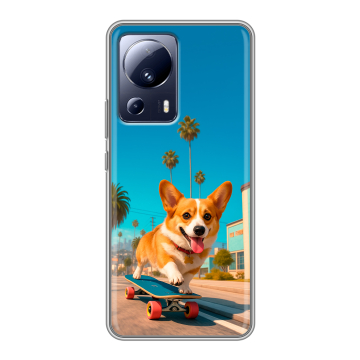 Силиконовый чехол на Xiaomi 13 Lite с принтом Корги на скейте Силиконовый чехол на Xiaomi 13 Lite с принтом Корги на скейте