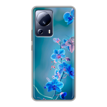 Силиконовый чехол на Xiaomi 13 Lite с принтом Голубые цветы Силиконовый чехол на Xiaomi 13 Lite с принтом Голубые цветы