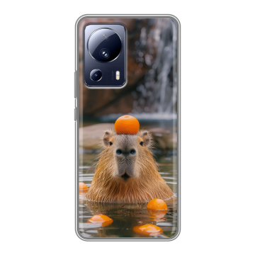 Силиконовый чехол на Xiaomi 13 Lite с принтом Капибара с апельсином Силиконовый чехол на Xiaomi 13 Lite с принтом Капибара с апельсином