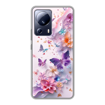 Силиконовый чехол на Xiaomi 13 Lite с принтом цветы бабочки Силиконовый чехол на Xiaomi 13 Lite с принтом цветы бабочки