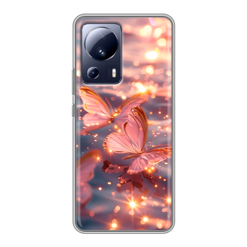Силиконовый чехол на Xiaomi 13 Lite с принтом бабочки розовые Силиконовый чехол на Xiaomi 13 Lite с принтом бабочки розовые