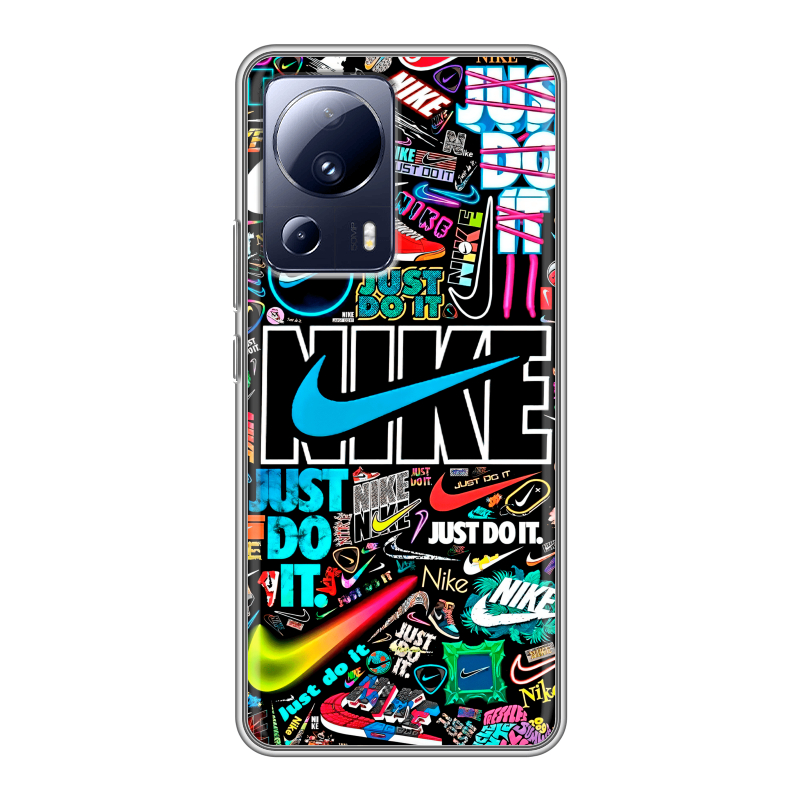 Силиконовый противоударный чехол на Xiaomi 13 Lite с принтом найк nike черный Силиконовый противоударный чехол на Xiaomi 13 Lite с принтом найк nike черный