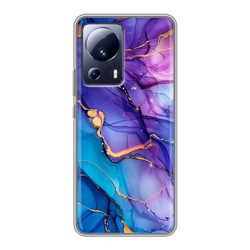 Силиконовый противоударный чехол на Xiaomi 13 Lite с принтом синий мрамор Силиконовый противоударный чехол на Xiaomi 13 Lite с принтом синий мрамор