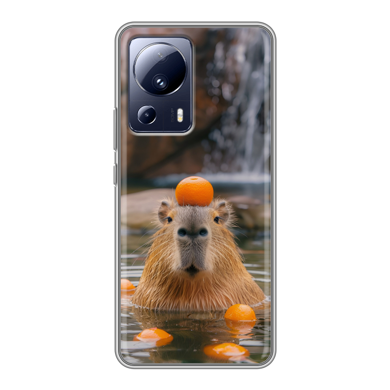 Силиконовый чехол на Xiaomi 13 Lite с принтом Капибара с апельсином Силиконовый чехол на Xiaomi 13 Lite с принтом Капибара с апельсином