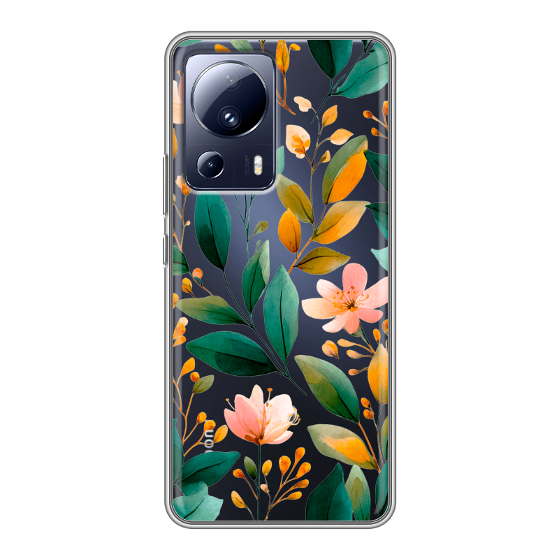 Силиконовый противоударный чехол на Xiaomi 13 Lite с принтом Цветы паттерн Силиконовый противоударный чехол на Xiaomi 13 Lite с принтом Цветы паттерн