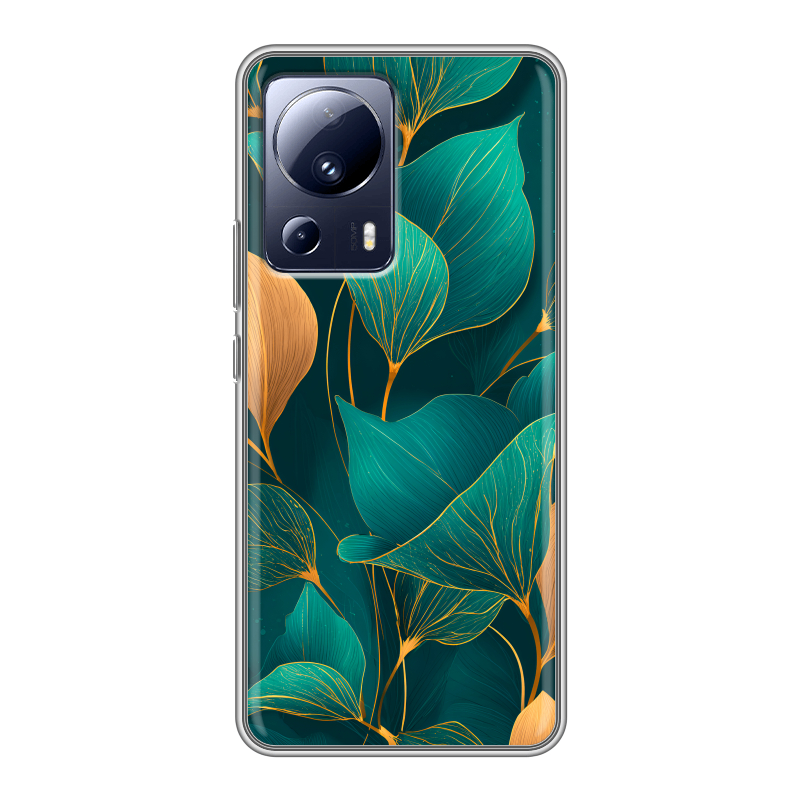 Силиконовый противоударный чехол на Xiaomi 13 Lite с принтом Листья и золото Силиконовый противоударный чехол на Xiaomi 13 Lite с принтом Листья и золото