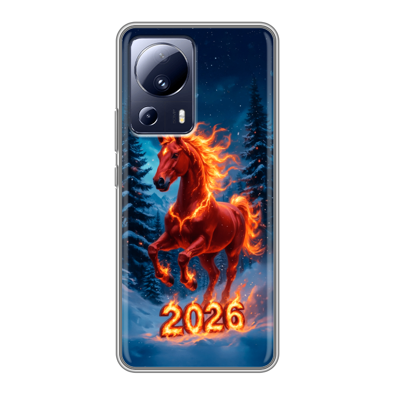 Силиконовый противоударный чехол на Xiaomi 13 Lite с принтом Новый год коня Силиконовый противоударный чехол на Xiaomi 13 Lite с принтом Новый год коня