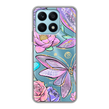 Силиконовый чехол на Huawei Honor X8a с принтом Бабочки и цветы Силиконовый чехол на Huawei Honor X8a с принтом Бабочки и цветы