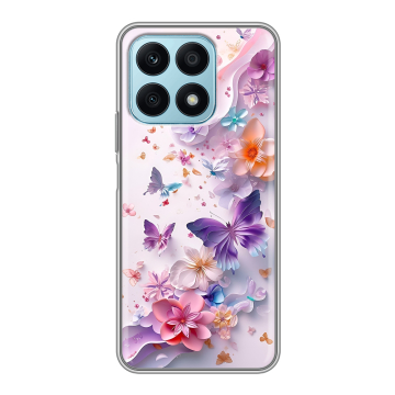 Силиконовый чехол на Huawei Honor X8a с принтом цветы бабочки Силиконовый чехол на Huawei Honor X8a с принтом цветы бабочки