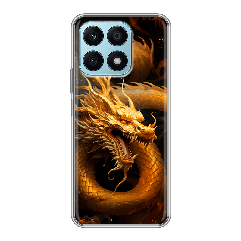 Силиконовый противоударный чехол на Huawei Honor X8a с принтом Золотой дракон Силиконовый противоударный чехол на Huawei Honor X8a с принтом Золотой дракон