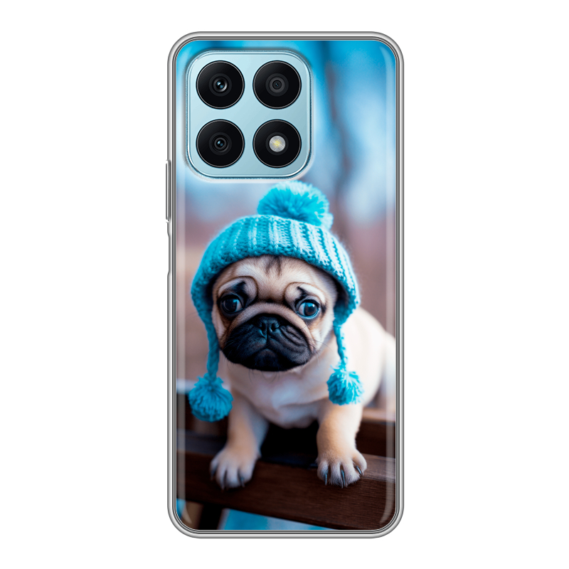 Силиконовый чехол на Huawei Honor X8a с принтом Мопс в шапке Силиконовый чехол на Huawei Honor X8a с принтом Мопс в шапке