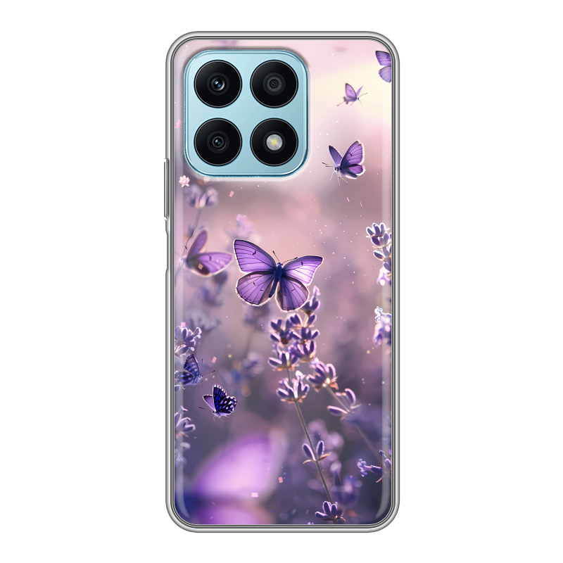 Силиконовый противоударный чехол на Huawei Honor X8a с принтом бабочки и лаванда Силиконовый противоударный чехол на Huawei Honor X8a с принтом бабочки и лаванда