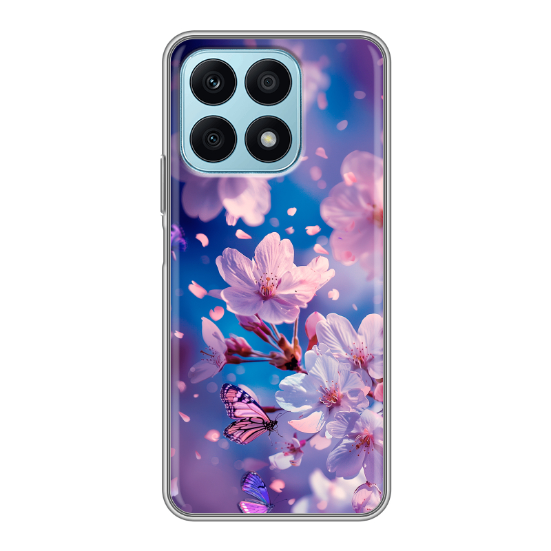Силиконовый чехол на Huawei Honor X8a с принтом цветы бабочки Силиконовый чехол на Huawei Honor X8a с принтом цветы бабочки