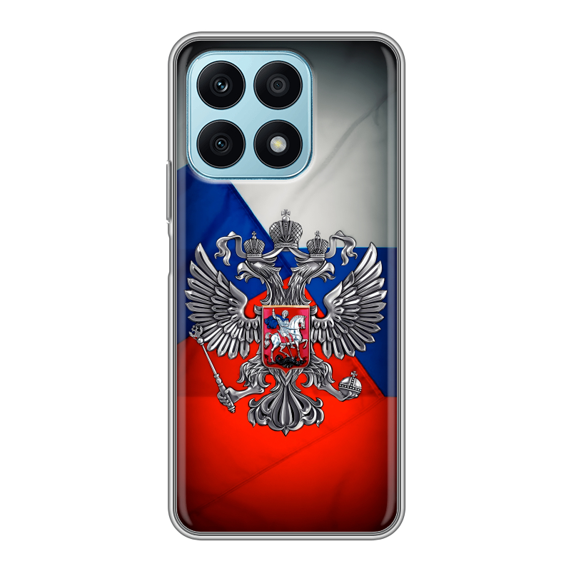 Силиконовый противоударный чехол на Huawei Honor X8a с принтом Флаг России Силиконовый противоударный чехол на Huawei Honor X8a с принтом Флаг России
